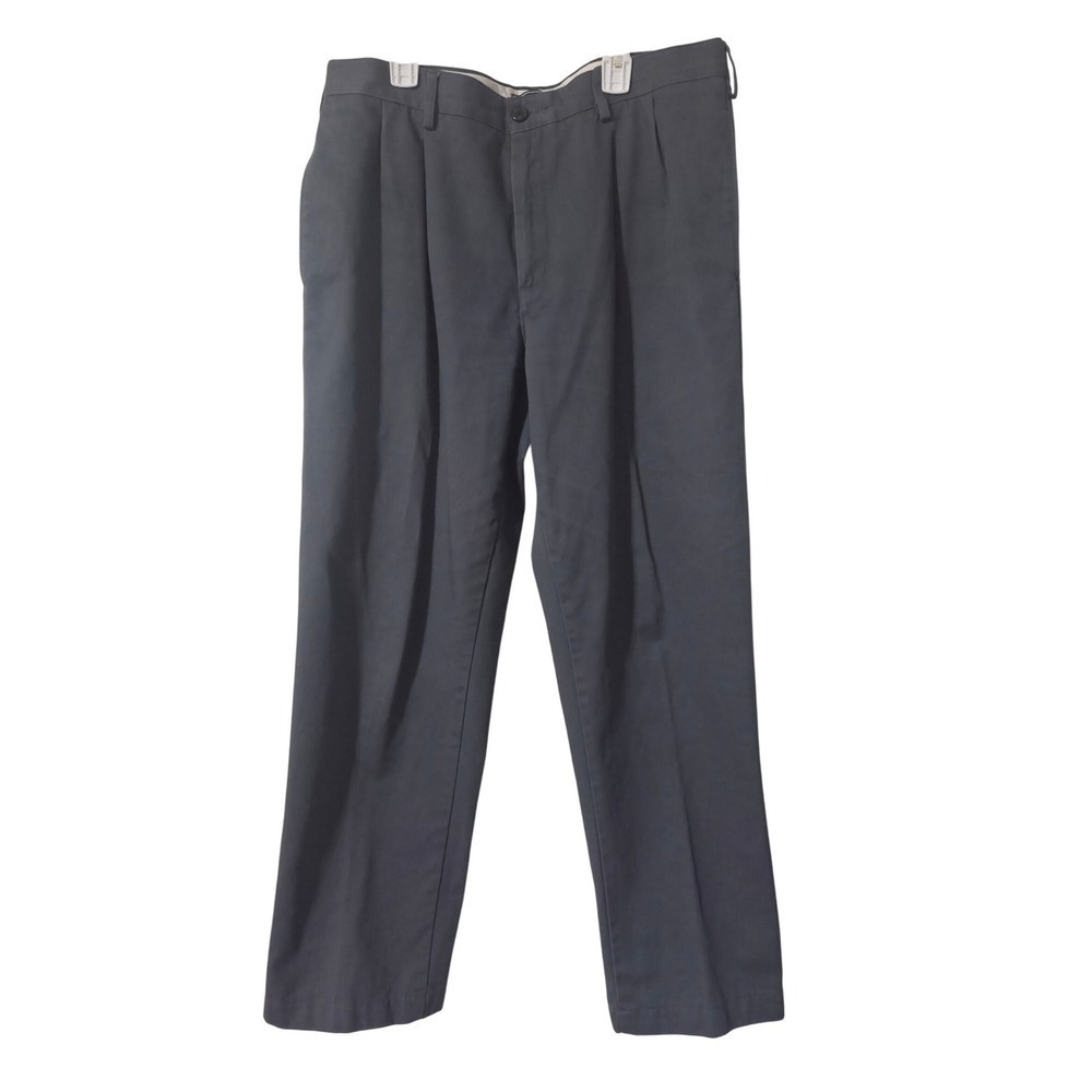Lands End Mens Traditional Fit Pleated Front Gray Chino Pants Size 34x30